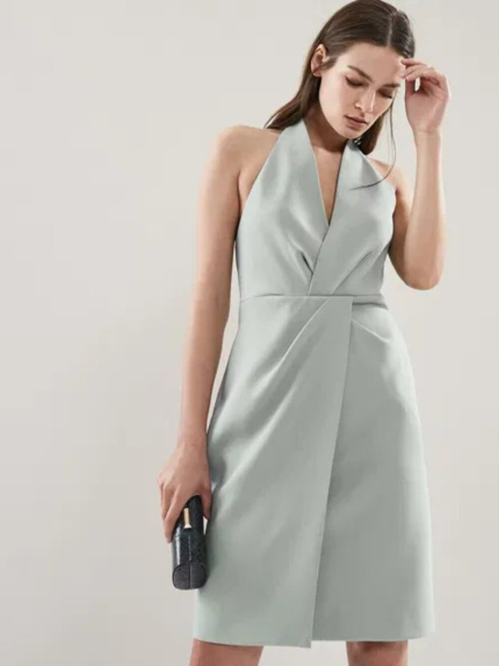 NWT Designer REISS Yuma Twist Front Dress in Willow-Green.  SZ 4